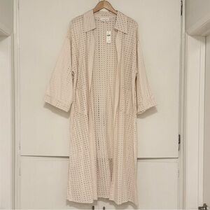 NWT Anthropologie Cream Collared Eyelet Duster - One Size